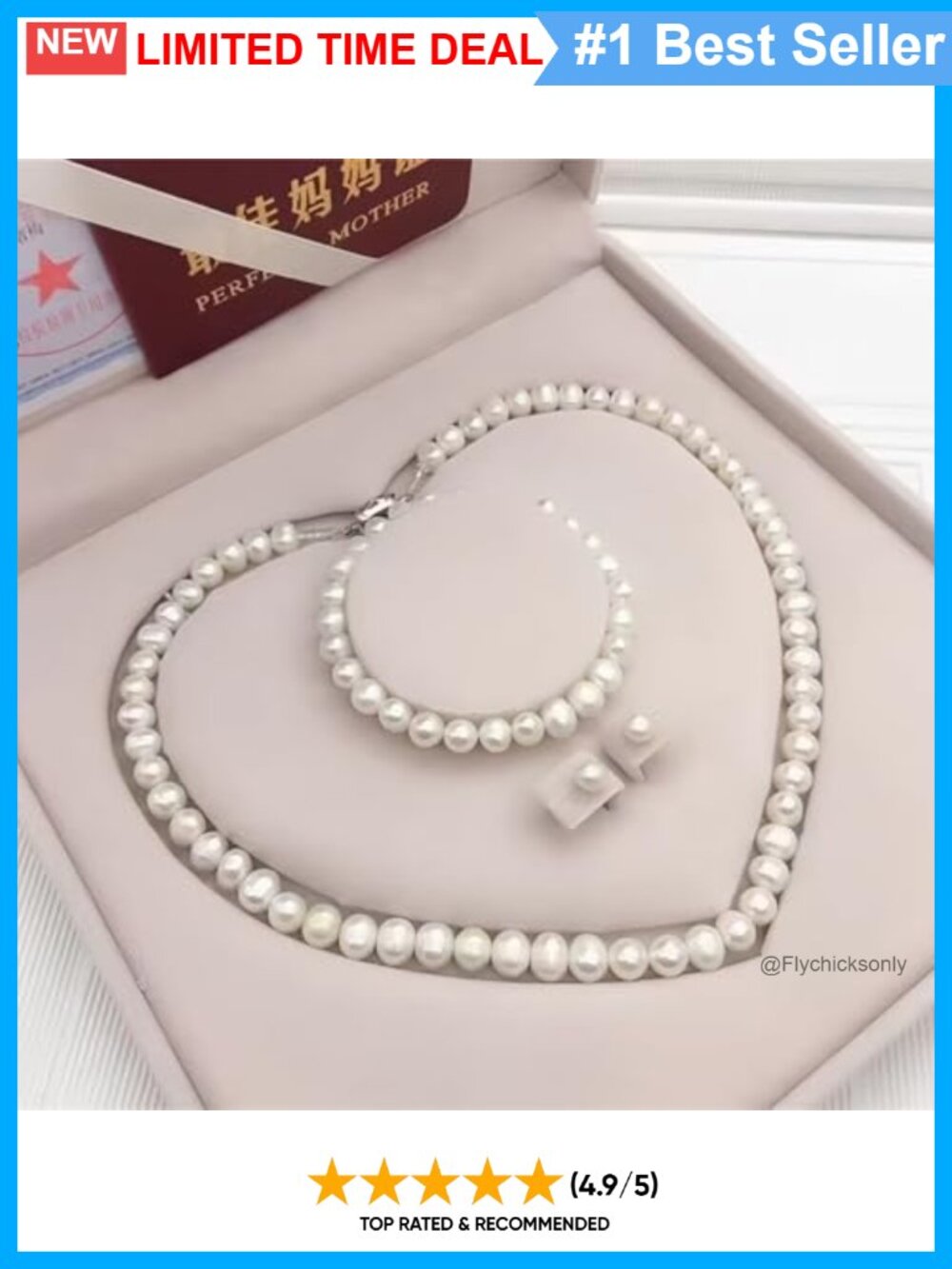 Freshwater Cultured Pearl Jewelry Set Necklace Bracelet Stud Earrings 4pc - Picture 5 of 6